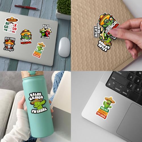 Image of 3Pcs Relax Gringo Im Legal Sticker, Relax Gringo Calcomanas De Mexico Funny Immigrant Calcomanias Mexico Mexican Cactus Stickers for Truck Car Helmet (Pack 12)