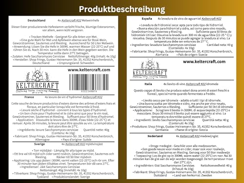 Keltercraft K02 Met Hefe [4x 10g: Für 100L Honigwein] Trockenhefe Weinhefe Reinzuchthefe
