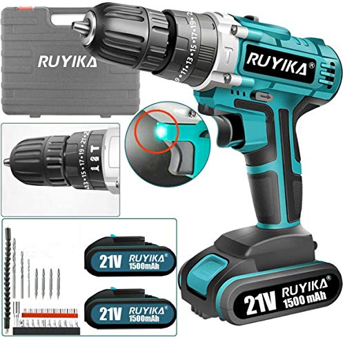 Akkuschrauber 21V mit LED Licht, 45 Nm maximales Drehmoment mit 2 1500mAh Lithium-Ionen-Akkus, 28 PCS Zubehör, 2-Gang-Getriebe (0-350 & 0-1400