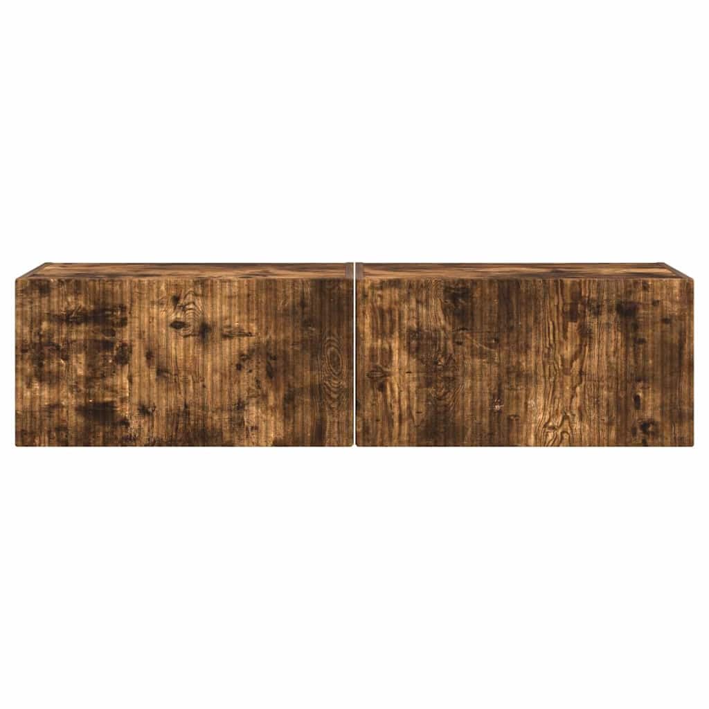 Szafka ścienna pod telewizor zestaw 2 szt., dąb wędzony, 60 x 31 x 29,5 cm, materiał drewnopochodny, regał na media montowany na ścianie, nowoczesne przechowywanie do salonu