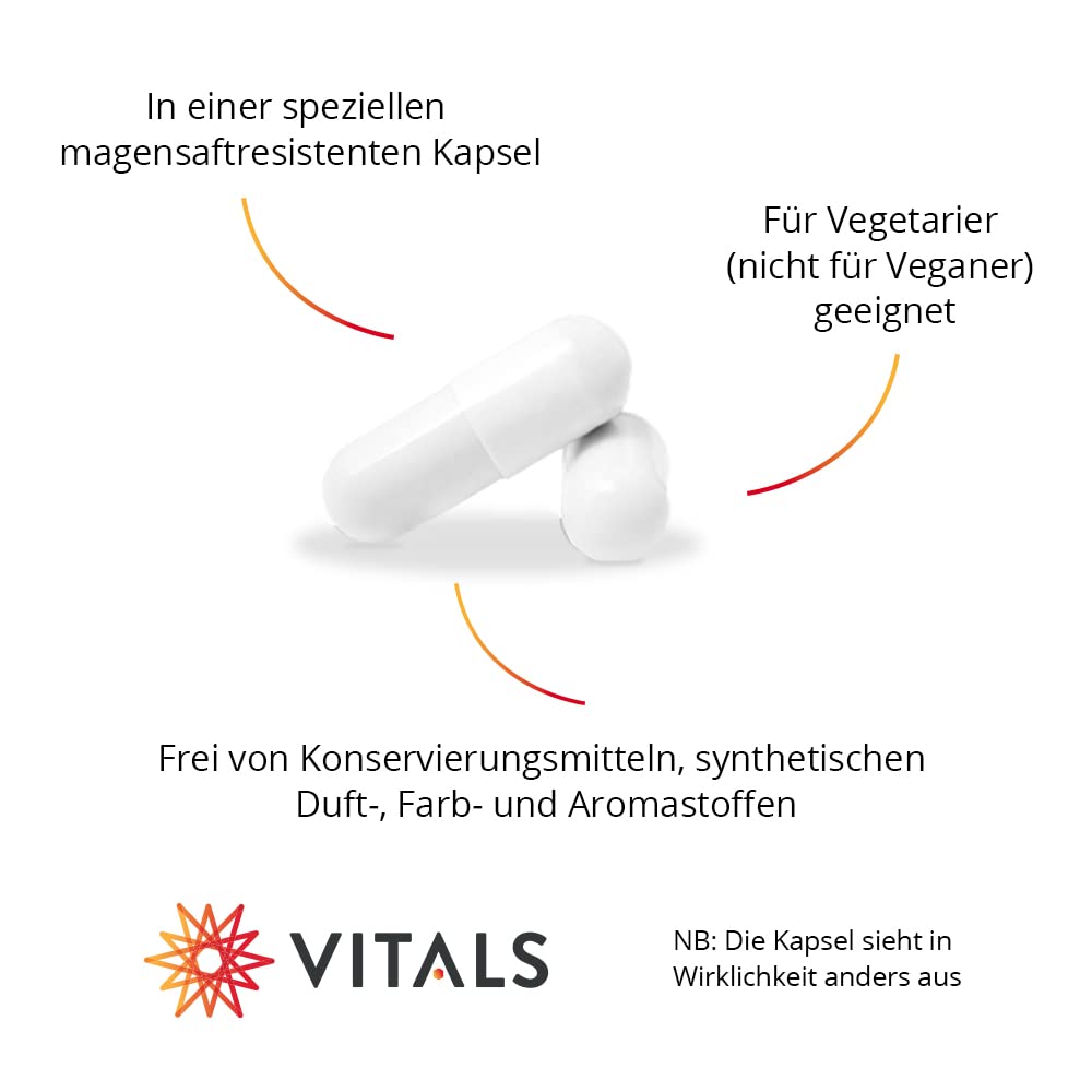 Vitals - Lactoferrin BT 60 Kapseln mit Biotis® von höchster Qualität aus Frischmilch. 200 mg pro Kapsel(magensaftresistenten)