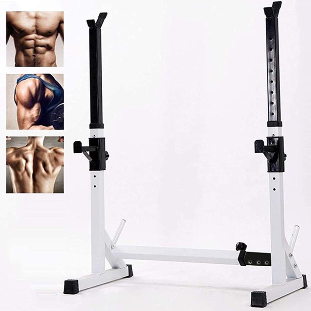 Rack Squat Réglable, Réglable en Hauteur (80-150 cm), Multifonction Haltère Rack, Repose Barre Musculation Support, Charge Max. 200 kg (Ne Pas inclure Barbell) (Blanc+Noir)