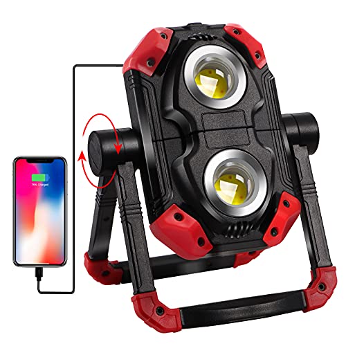 Rechargeable LED Work Light, 2500LM 30W COB Magnetic Working Lights with 4000mAh Mobile Charger & 360°Rotate Stand Waterproof USB Portable Flood Light for Outdoor Camping, Car Repairing and Hiking