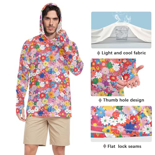 Beautiful Flowers Men's Sun Shirts Hoodies Long Sleeve Hiking Hoodie UPF 50+ Farmer Shirt S4
