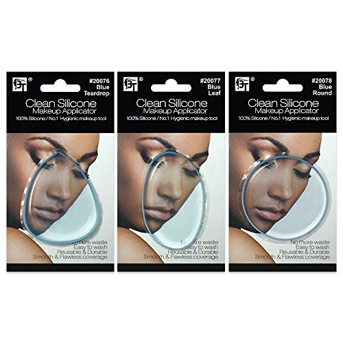 Silicone Makeup Sponges Assorted Shapes Silisponge Beauty Applicator Gel Liquid Foundation BB cream Cosmetic Tool (Blue - 3 Pcs)