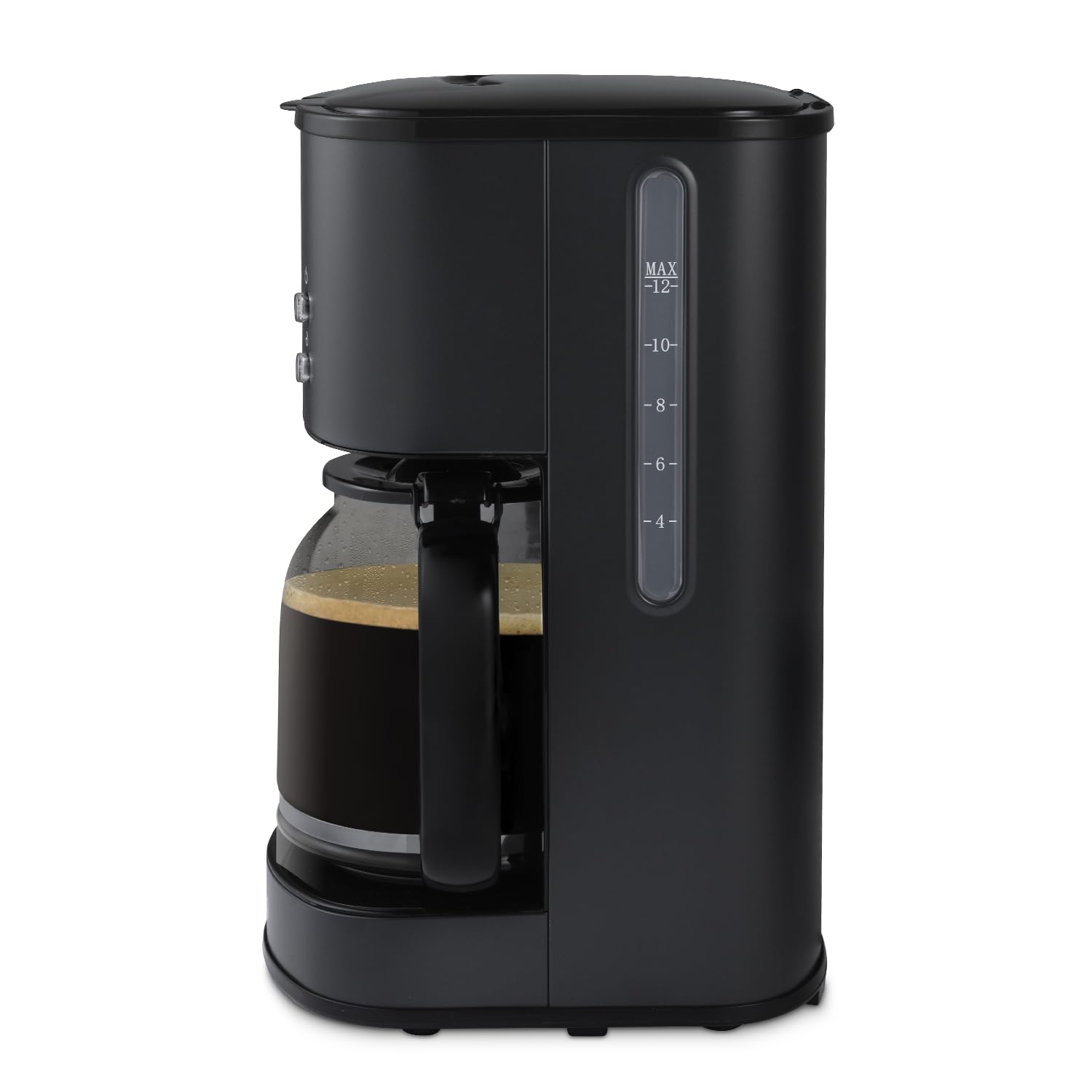 H.Koenig Cafetière Programmable MG32, Machine à café filtre, Réservoir à eau 1,5L (12 tasses), 1000W, Carafe en Verre Graduée, Ecran LCD, Corps en acier inoxydable, Noir