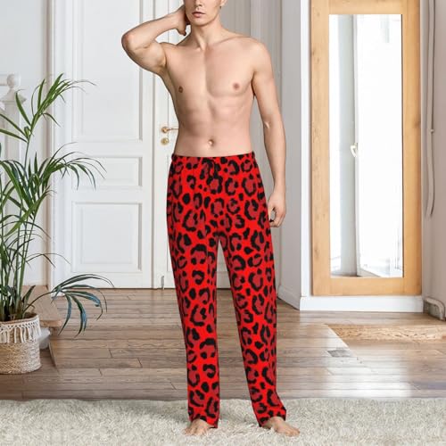 Mens Pajama Pants - Leopard Red Print Soft Sleep Lounge Pants For Men, Casual Pj Bottoms With Pockets2