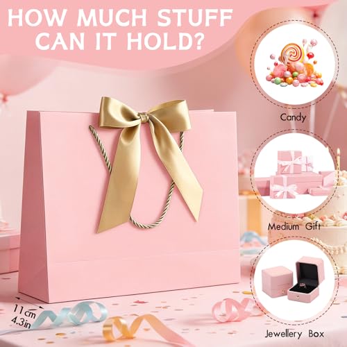 Image of JMANNI 12 Pcs Wedding Paper Gift Bags with Handle,13 inch Medium Thank You Gifts Bags with Ribbon Bow Bridal Shower Gifts for Baby Shower Graduation Holiday Birthday Party Supplies Mothers Day(pink)