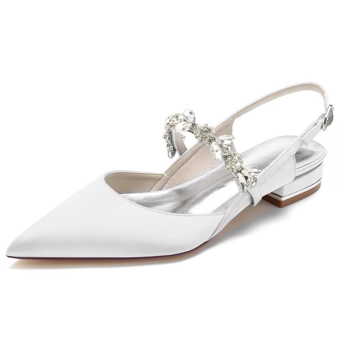 JOEupin Scarpe basse da donna a punta in cristallo da sposa in raso scarpe da sposa scarpe da sposa appartamenti da sera ballo di fine anno