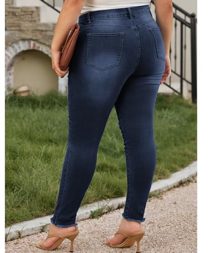 LALAGEN Women 2025 Plus Size Skinny Jeans Stretchy High Waisted Ankle Jean Destroyed Ripped Denim Pants 1X-5X2