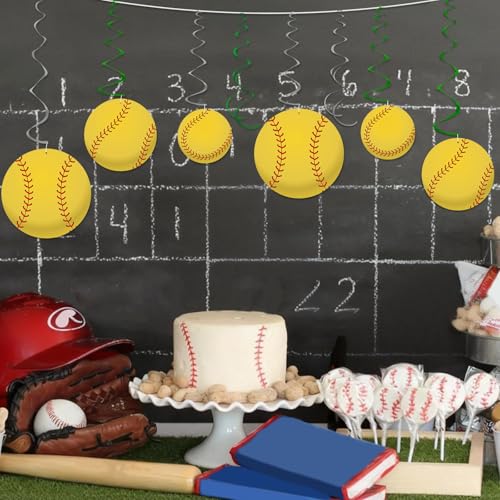 Image of 54Pcs Softball Hanging Swirls Party Decorations Softball Theme Birthday Party Decorations Supplies Sports Ball Cutouts Hanging Swirl Ceiling Streamers for Kids Girls Boys