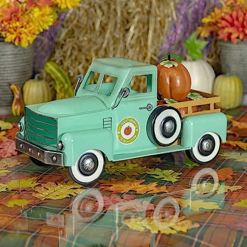 Zaer Ltd. Metal Autumn Harvest Truck with Removable Pumpkins (Teal)