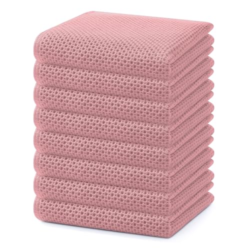 Image of Homaxy 100% Cotton Waffle Weave Kitchen Dish Towels, Ultra Soft Absorbent Quick Drying Cleaning Towel, 13 x 28 Inches, 8-Pack, Dried Rose