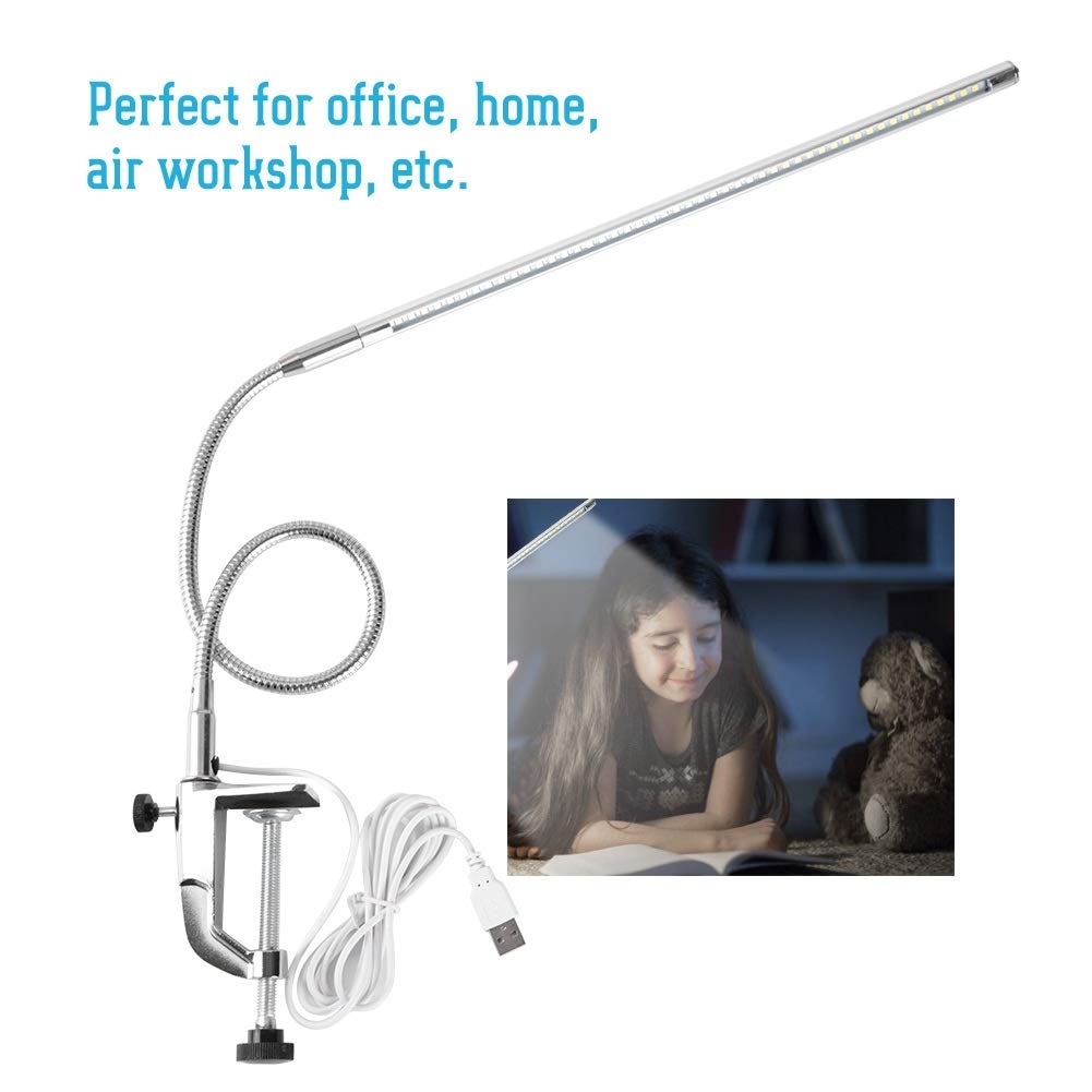Nikou Lampada da Tavolo a LED con Morsetto, Lampada da Scrivania Rotazione Multi-Angolo Braccio Lungo Cosmetica USB con Pinza, per Manicure Lampade da Lettura Luce Tatuaggio
