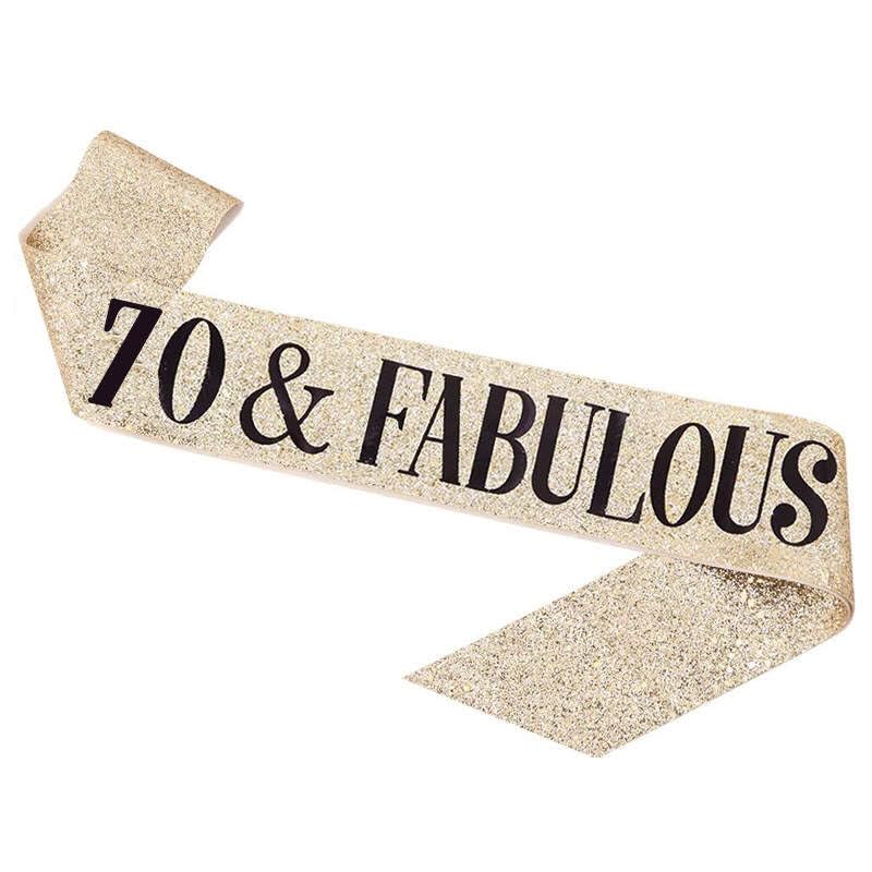 70th Birthday Sash, Age 70 Fabulous Sash, 70th Sash, Luxury Sparkling Glitter Gold Happy Birthday Sash, 70th Birthday Decorations.