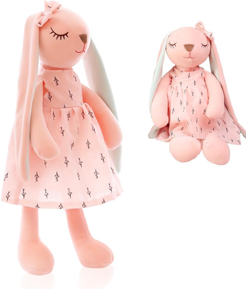 QWEPU Rabbit Plush Doll, Easter Bunny Plushies 35CM, Easter Bunny Doll Stuffed Animal Toys Easter Gift Soft Rabbit for Easter Birthday Wedding Decorations Party Favors-pink