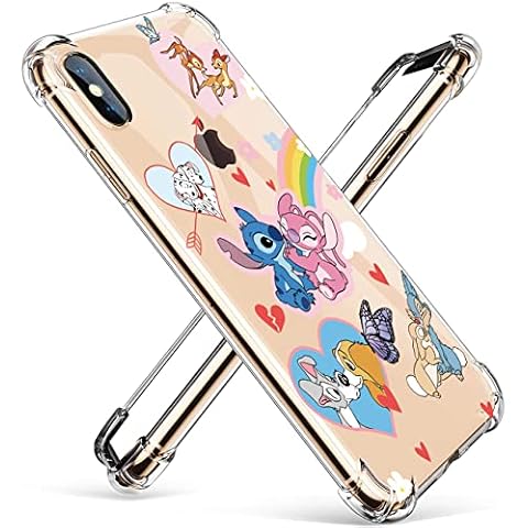 Noelind Rainbow Stitc for iPhone X/XS Case Cute Cartoon Clear Character Case for Girls Kids Boys Funny Kawaii case with 4 Corner Shockproof Soft Protection TPU for iPhone X/XS 5.8 Inches Cover