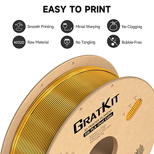 Image of Gratkit Silk Dual Color PLA Filament, Coextrusion PLA Filament 1.75mm, + /-0.03mm, 1KG /Roll, Silk PLA Black & Gold