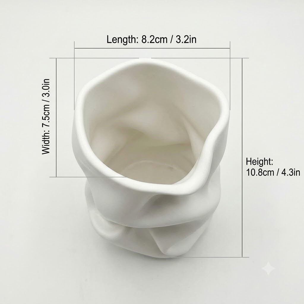 4.3 Inch 3D Printed Makeup Brush Holder - Asymmetric Toothbrush Holder for Bathroom, Cute Paint Brush Organizer - White