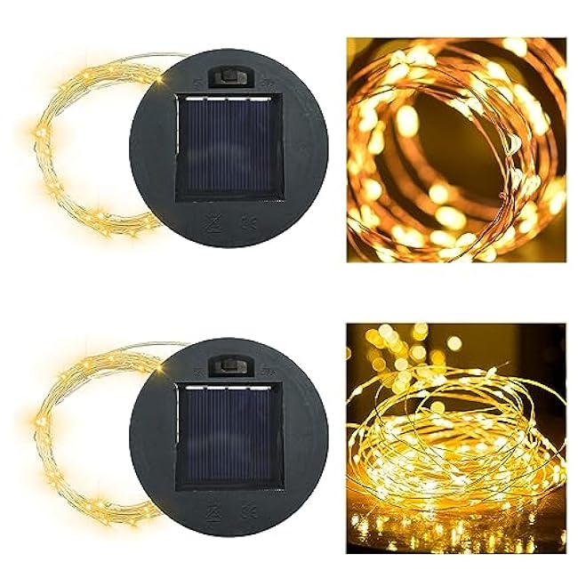 Solar-Replacement Top Lantern Waterproof String - 2 Packs Round Panels Copper Wire Accessories for Garden Watering Can Lights Outdoor Handling Lantern DIY Patio Housewarming Decorations (Warm/Warm)