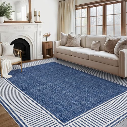 GarveeHome Area Rug 10x13 Modern Bordered Large Living Room Area Rug Washable Bedroom Throw Carpet with Rubber Backing Low Pile Stain Resistant Contemporary Rug for Dining Room Home Office, Blue - Image 8