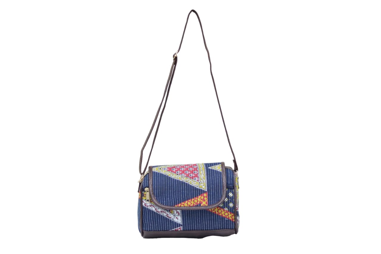 SHIVKARI Womens Ladies Ikkat Cotton Fabric Classical and Fashionable Flap Duffle Sling Bag l Navy Blue (B0CDJHXHVZ) Amazon Price History, Amazon Price Tracker