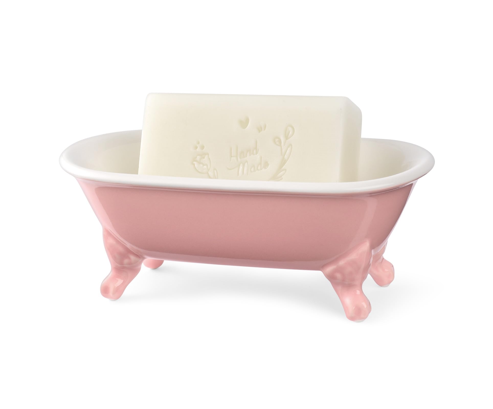 NEWHENGS 6.5" Ceramic Mini Decorative Clawfoot Bathtub Bar Soap Dish, Kitchen Sponge Holder and Shower Tray for Bathroom, 1 Pack(Rose)