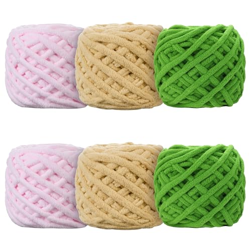 Image of 6 Pack Plush Chenille Chunky Yarn for Crocheting 100g(54.6yd) - Bulky Thick Fluffy Yarn for Knitting- Soft Velvet for Baby, Blanket Knitting Blanket Yarns- Amigurumi Yarns (E)