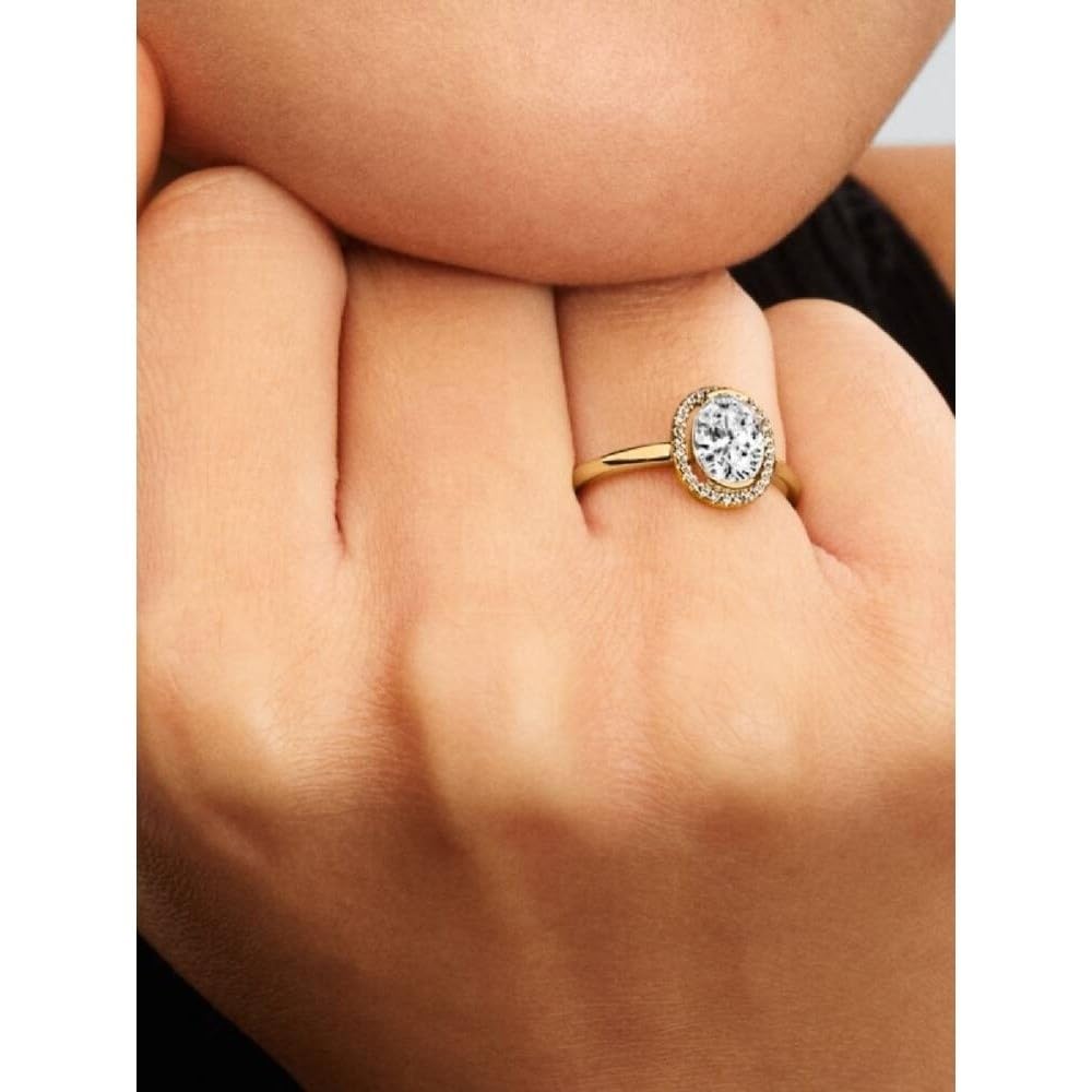 PANDORA Damen-Ring Ovaler Funkelnder Heiligenschein Goldfarben 163802C01