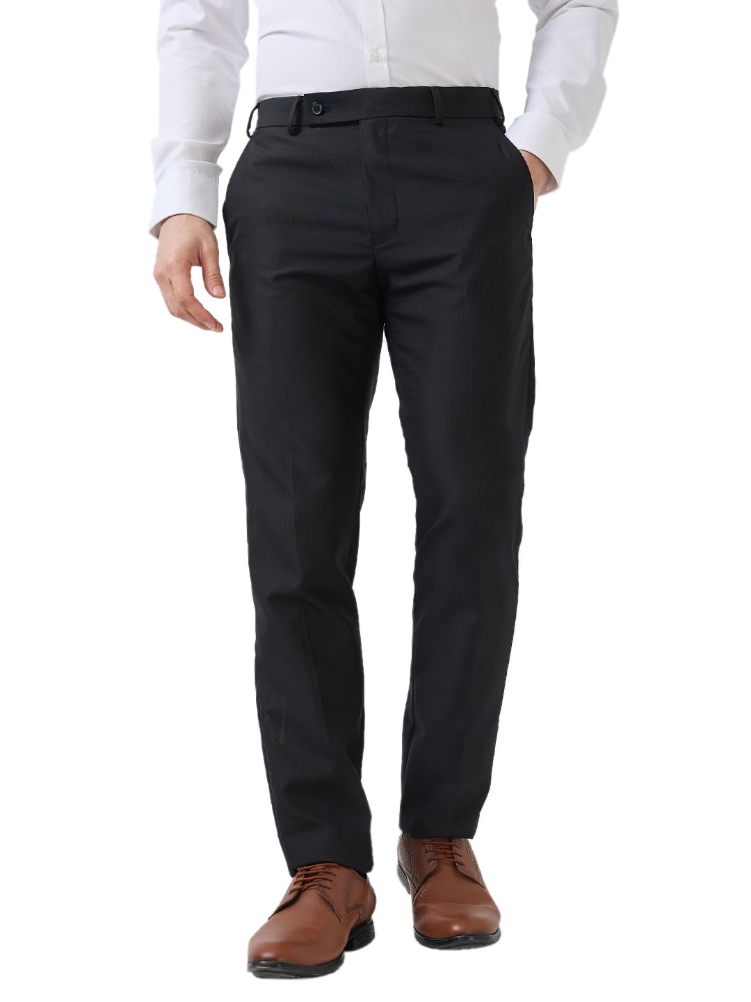 Men Slim Fit Structure Pattern Poly Viscose Blend Flat Front Formal Trouser-image-37