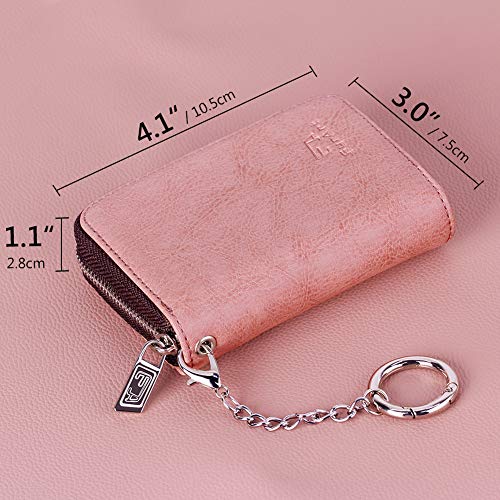 FurArt Porte-cartes de crédit, avec fermeture éclair, pour homme et femme, anti-RFID, porte-clés, taille compacte, rose, Compact, Portefeuille RFID - Image 7