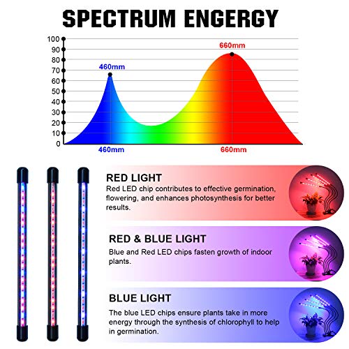 PCCOOLER Grow Light, 4 Heads Timing & 80 LEDs & 9 Dimmable Settings, Horizontal Plant Growth Lamp for Indoor Plants with Red/Blue Spectrum, Adjustable Gooseneck, 3/9/12H Timer, 3 Switch Modes