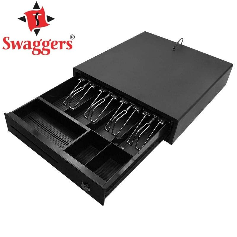 Image of swaggers Manual & Electronic Supreme Cash Drawer For Point of Sale (POS) System, 4 Bill & 2 coins (Removable Cash Tray) | Best use For Shops /bussiness /counter (Black Colour)