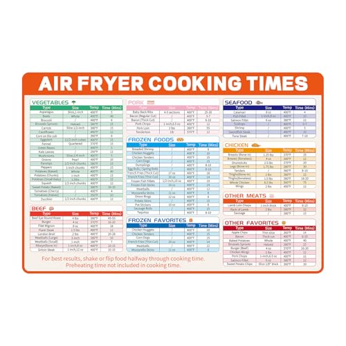 Air Fryer Magnetic Cheat Sheet 12x8in Airfryer Accessories Cookbook Cooking Guide Strong Magnet Quick Reference Cook Times Chart for Frying Kitchen Appliances Oven Pot