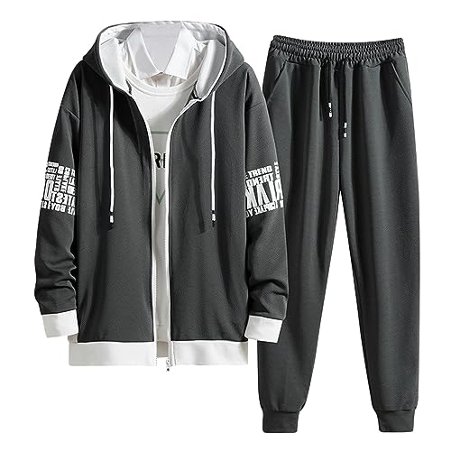 Ensemble de sweat à capuche homme gris foncé XXXL avec pantalon de sport long pour le printemps
