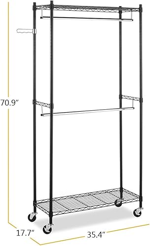 Miniatura 2 de Estante organizador de doble barra para colgar ropa, armario rodante, estante de metal independiente para colgar ropa, organizador de ropa con