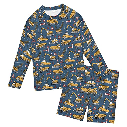 ZZXXB Excavator Print Boys Swimsuit Rash Guard Toddler Kids Long Sleeve Swim Shirt and Trunks 5-6T