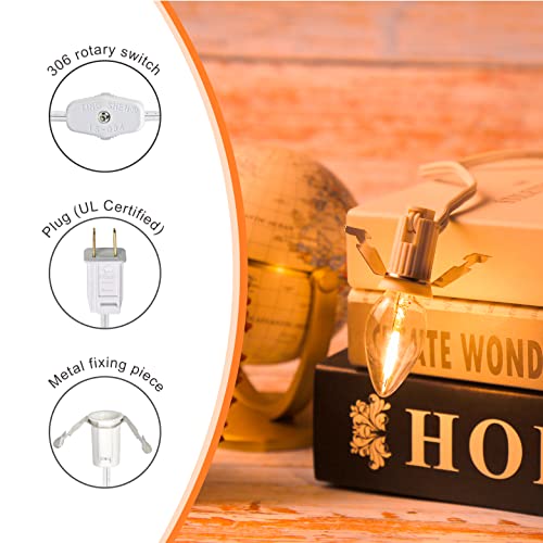 Kiraralite 2 Pack Accessory Cord With 2 C7 2700K E12 Led Bulbs Ul Listed White Cord With On/Off Switch Plugs Candelabra Base Christmas Village Light 0.6 Watt Equivalent 7W Incandescent Bulb #TOP3