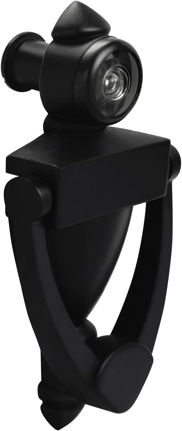 "Nuk3y Door Knocker & Viewer, 9/16 in. Bore, 220-Degree View Angle (5-1/2"" Height, Black)"