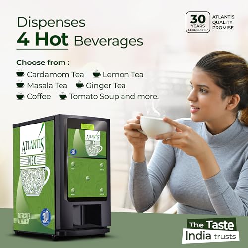 Image of ATLANTIS Neo 4 Lane Premix Based Tea & Coffee Vending Machine | Dedicated Hot Water Option| For Shops, Offices, Hotels & Restaurants