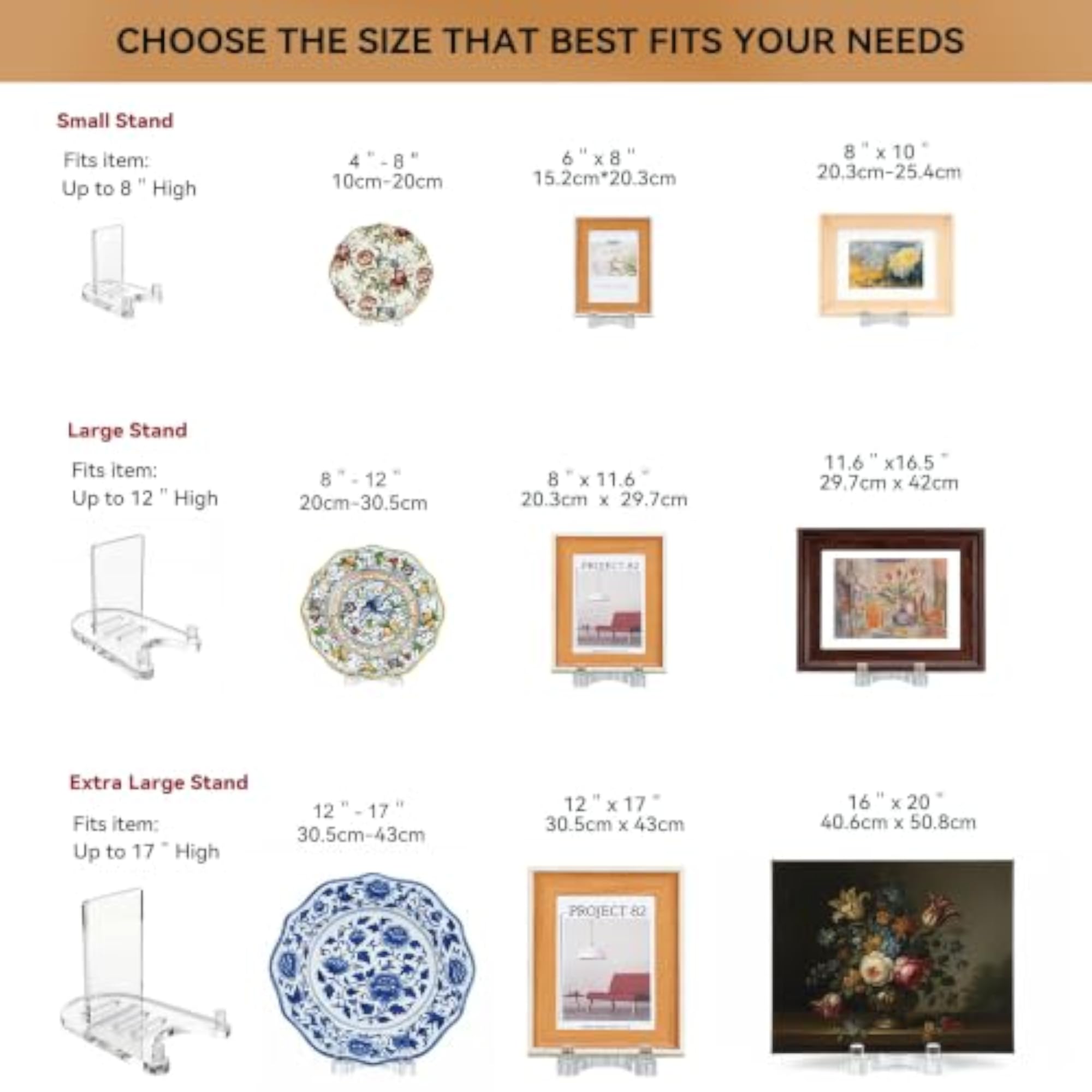 Adjustable Acrylic Display Stand for Plates, 8-14 Inch