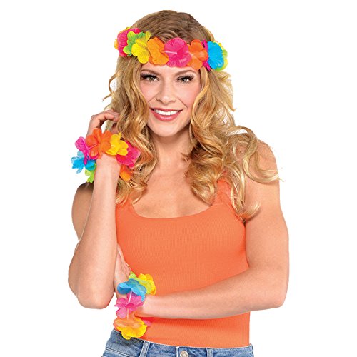 Couronne hawaïenne et bracelets taille unique pour déguisement rapide adulte
