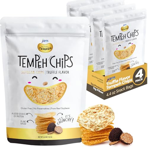 Jans Tempeh Truffle Chips (4-Pack, 4.4 oz) - Vegan Soybean with Black Truffle Seasoning - 3g Protein, 5g Fiber No Added Sugar - Potato Chips Alternative
