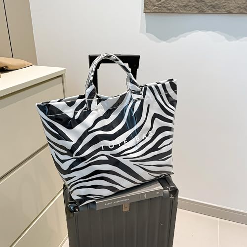 Bolso tote de PVC con estampado de rayas para mujer, grande, ideal para el trabajo, la playa o la piscina, con diseño informal y estampado de letras miniatura 4