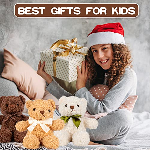 Labeol 3-Pack Teddy Bears 9" - Dark Brown, Golden, White Stuffed Animals With Bow Ties - Baby Shower, Wedding, Birthday Gift #TOP5