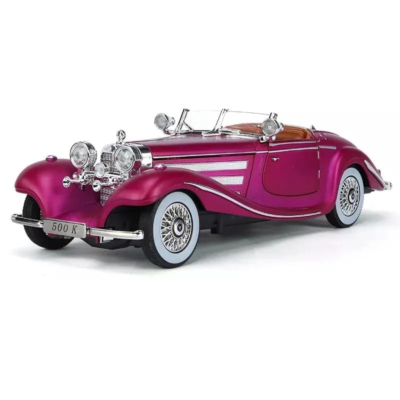 RAMNATH IMPEX 1:24 Mercedes-Benz 1936 500K Classic Vintage Alloy Diecast Car Model - Pink, with Sound & Detailed Features, Collectible Luxury Car Replica, Openable Doors.