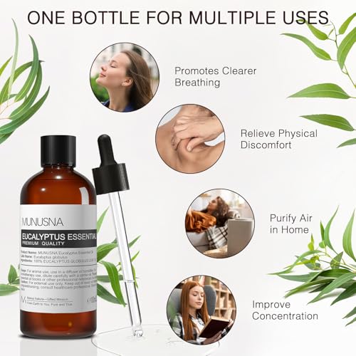 Image of Eucalyptus Essential Oil, Pure Eucalyptus Oil for Diffuser, Skin, Hair | 100% Natural Aromatherapy Oils for Home Massage, Shower, Candle Soap Making, Refreshing Mood, 100ML / 3.38 Fl Oz