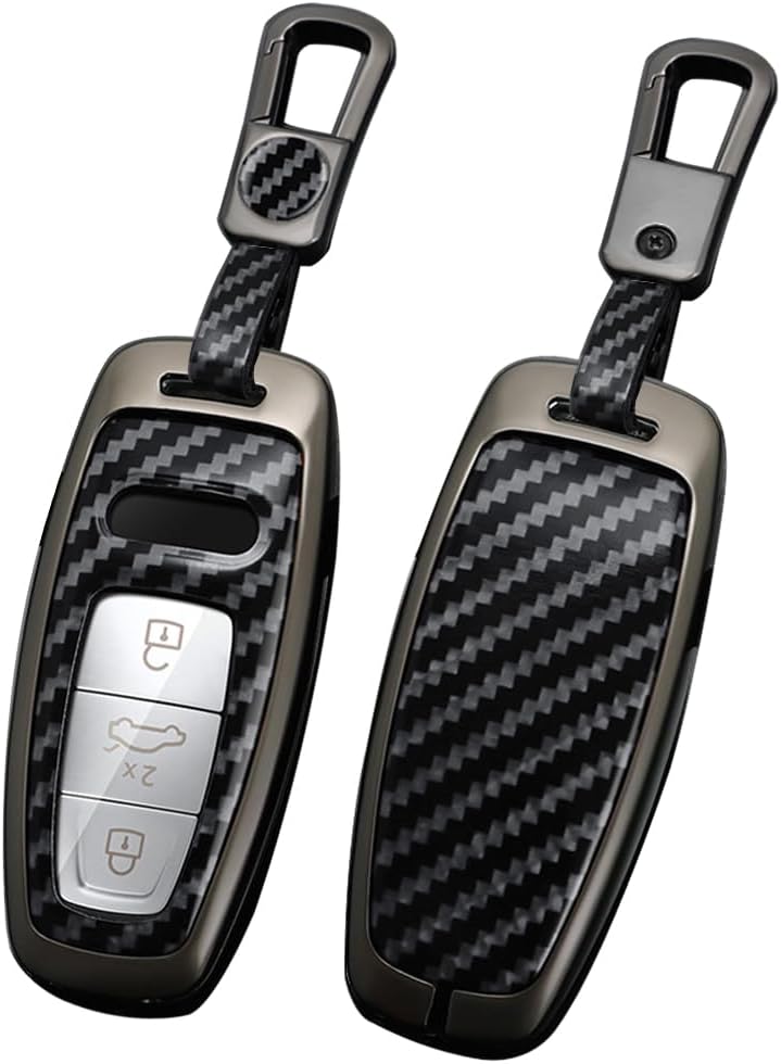 ontto Key Protector Compatible with Audi 2018-up Metal Key Fob Cover for A3 A6 A7 A8 A8L E-Tron Q7 Q8 RS6 RS7 S3 S6 S7 SQ7 SQ8 Smart Remote Key Glove with Carbon Pattern,Black
