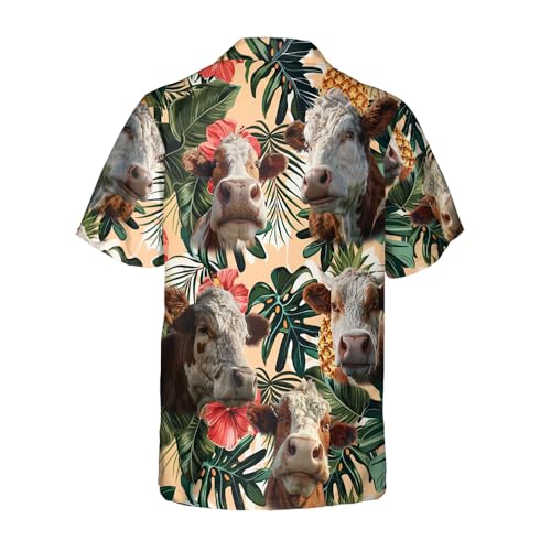 Cute Cow Hawaiian Shirts for Men Women, Tropical Cow Hawaiian Summer Short-Sleeve Casual Relaxed-Fit Button-Down2