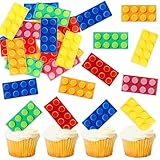 Blumomon 48Pcs Pre-Cut Edible Building Blocks Party Cupcake Toppers Kids Birthday Baby Shower Party Supplies